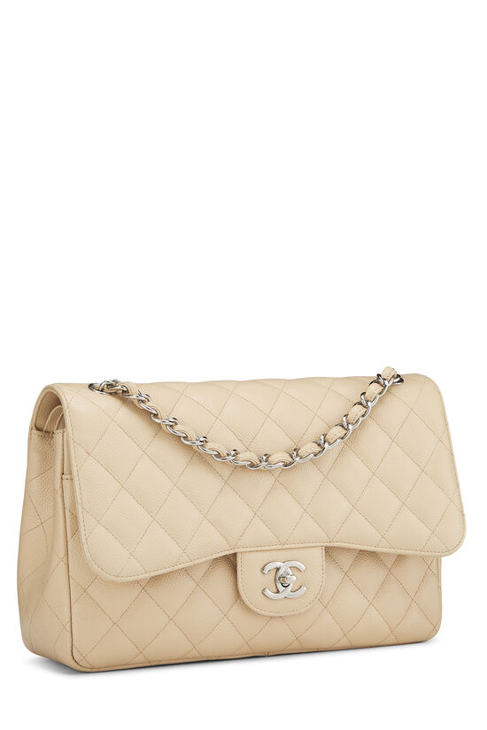 Chanel Classic Medium Double Flap Beige Clair Quilted Caviar with