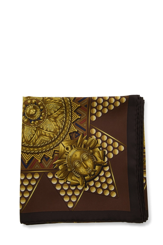 Pre-Owned Brown & Multicolor 'L'or Des Chefs' Silk Scarf 90