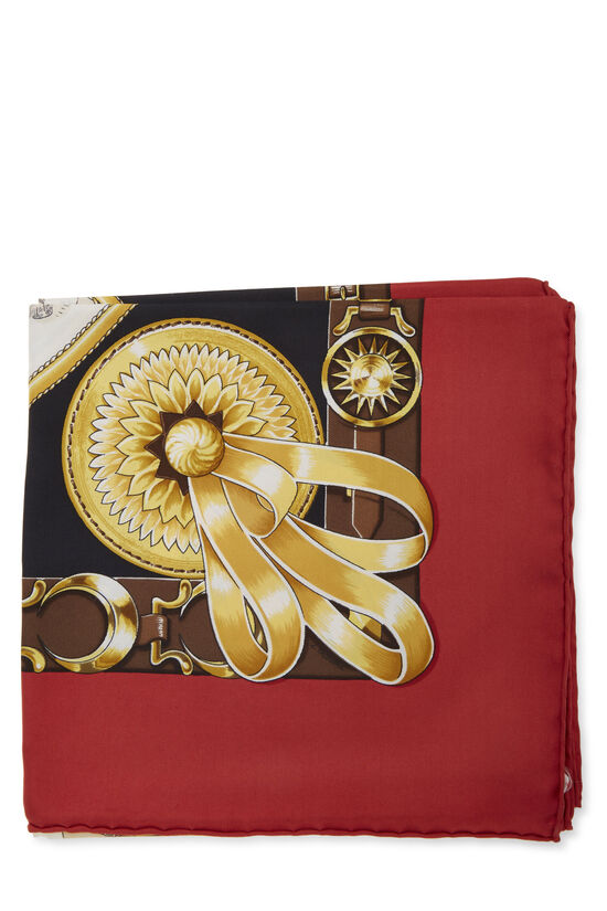 Red & Multicolor 'Chevaux de Trait' Silk Scarf 90, , large image number 1