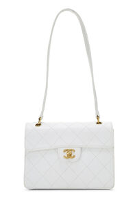 Chanel White Quilted Lambskin Classic Double Flap Medium Q6B0101IW0039