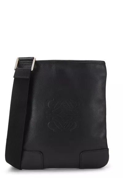 Black Calfskin Anagram Flat Messenger