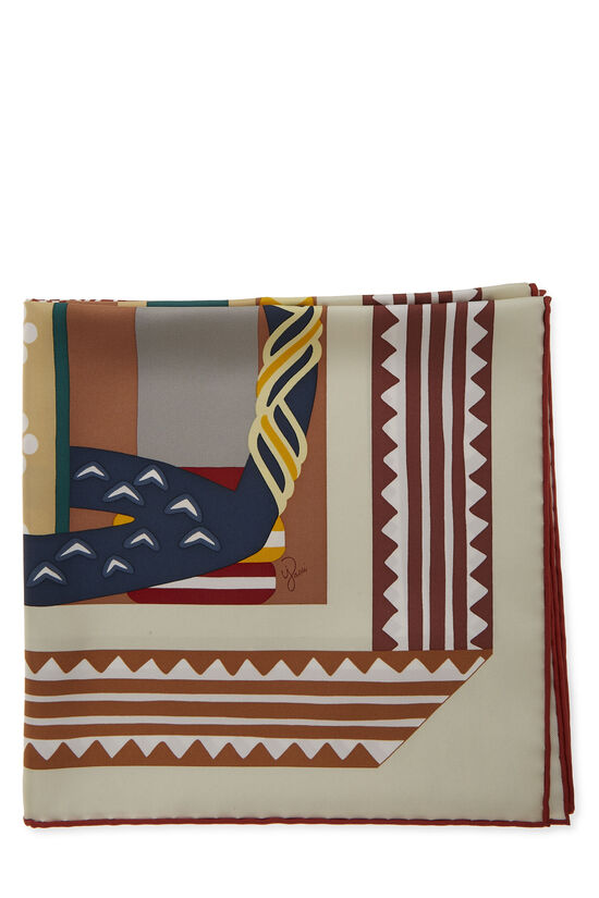 Beige & Multicolor 'Fantaisie D’etriers' Silk Scarf 90, , large image number 1