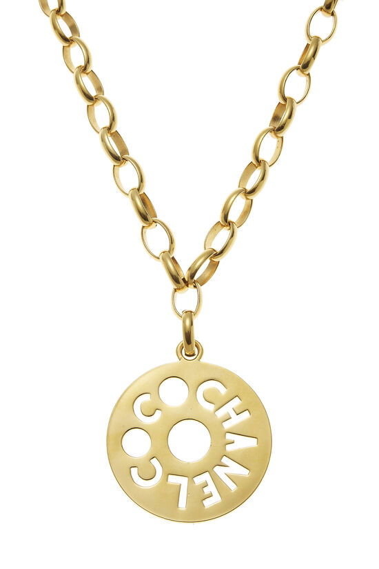 Gold Coco Chain Round Cutout Pendant Necklace Large, , large image number 1