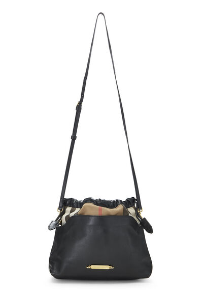 Black Leather House Check Shoulder Bag , , large