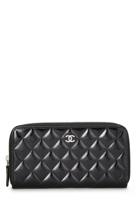 Black Quilted Patent Leather Zip Wallet, , large image number 0