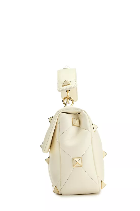 White Leather Roman Stud Flap Bag Medium, , large image number 2