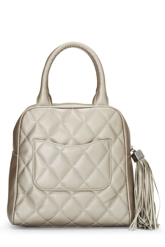 CHANEL LUXE LIGNE METALLIC SILVER LEATHER BOWLER BAG