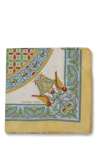 Yellow & Multicolor 'Ciels Byzantins' Silk Scarf 90, , large