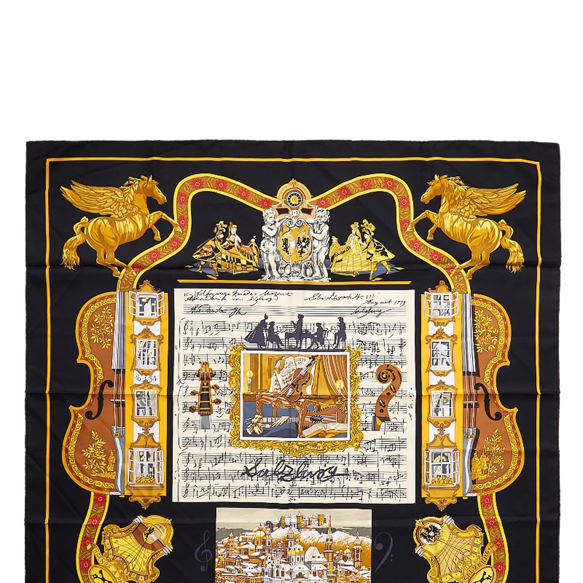 Hermès Black & Multicolor 'Salzburg' Silk Scarf 90
