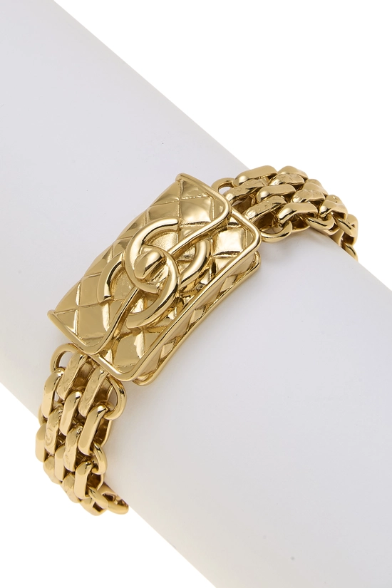 Gold Metal Flap Bag Bracelet, , large image number 0