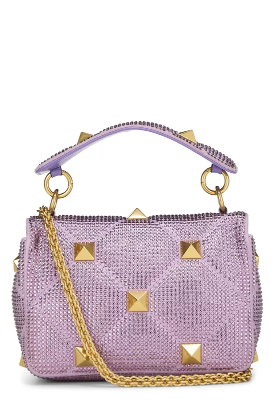 Purple Crystal Embellished Roman Stud Top Handle Bag Small, , large image number 3