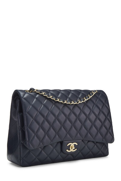 Navy Quilted Lambskin New Classic Double Flap Maxi, , large