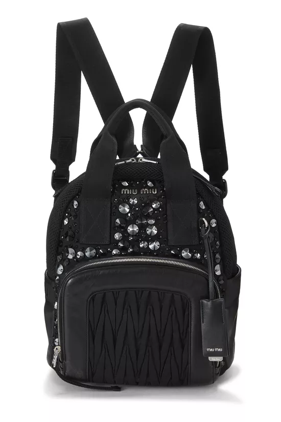 Black Beaded Mesh Backpack, , large image number 0