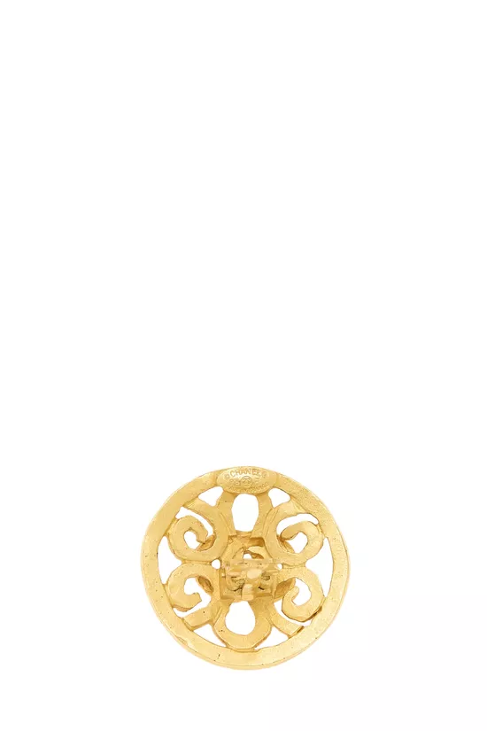 Gold Fretwork 'CC' Earrings, , large image number 2