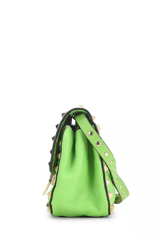 Green Leather Rockstud Flap Crossbody Bag, , large image number 2