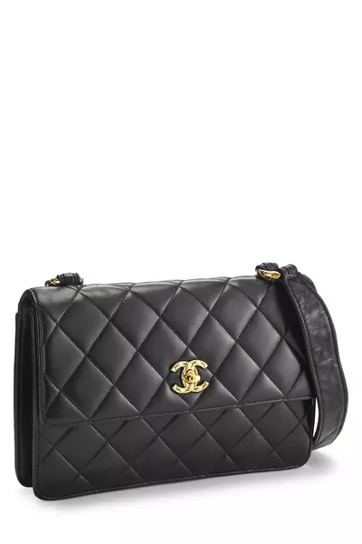 Black Quilted Lambskin Shoulder Bag, , large