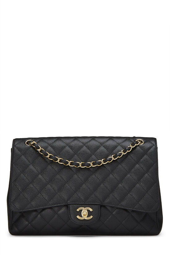 chanel black quilted caviar purse