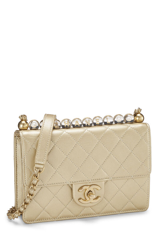 Chanel Gold Quilted Lambskin Chic Pearl Chain Flap Small