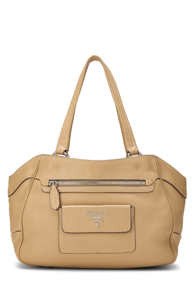 Prada Beige Vitello Daino Front Pocket Tote