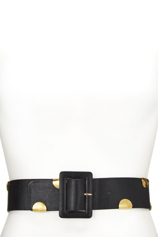 Black Leather Draped Chain Waist Belt, , large image number 0