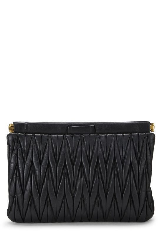 Black Nappa Matelass&eacute; Chain Clutch, , large image number 2