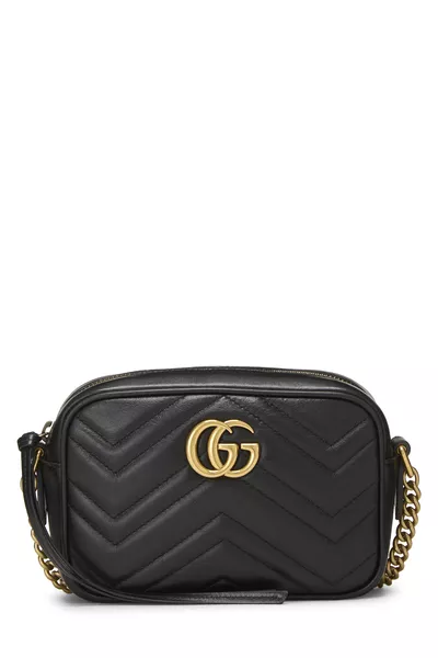 Gucci Black Leather GG Marmont Crossbody Mini