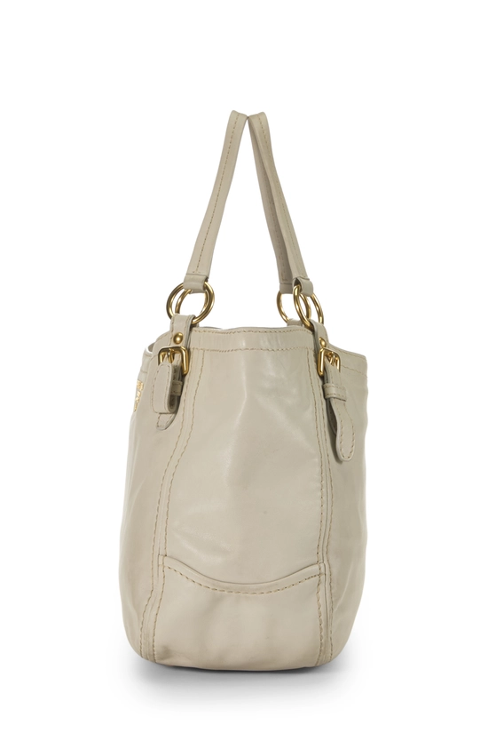 White Calfskin Leather Buckle Tote, , large image number 2