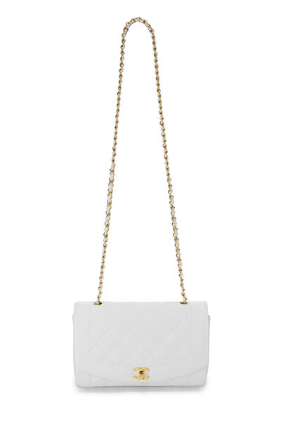 White Quilted Caviar Diana Flap Medium, , large