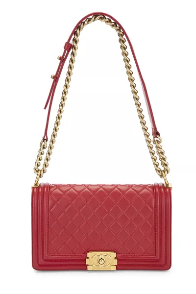 Chanel Red Quilted Lambskin Boy Bag Medium