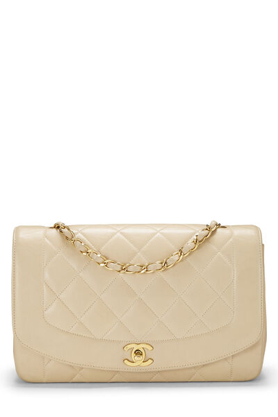 Beige Quilted Lambskin Diana Flap Medium