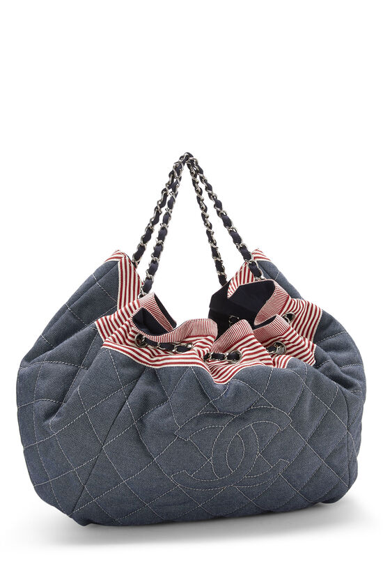 Chanel Blue Quilted Glazed Calfskin Large on The Road Tote Silver Hardware, 2009-2010 (Very Good), Womens Handbag