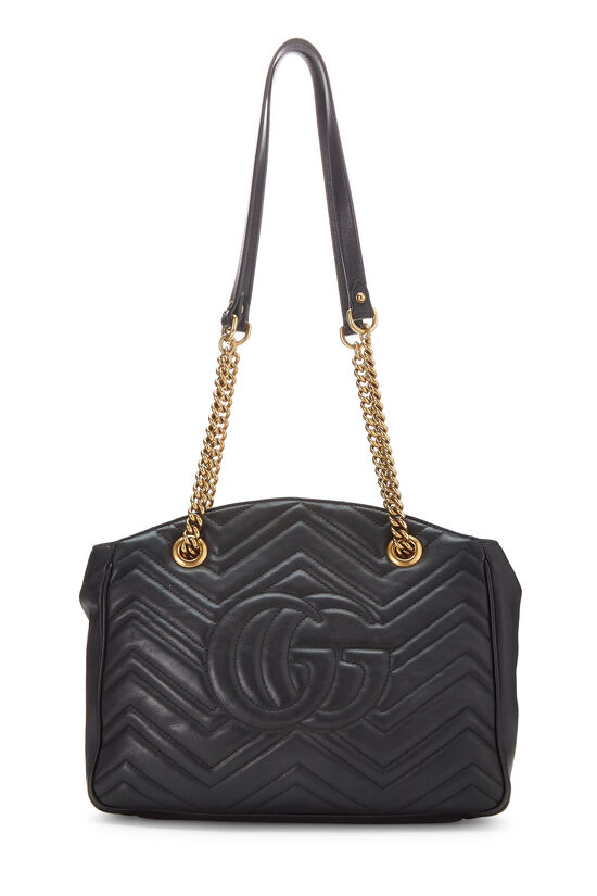 Black Leather 'GG' Marmont Chain Tote, , large image number 4