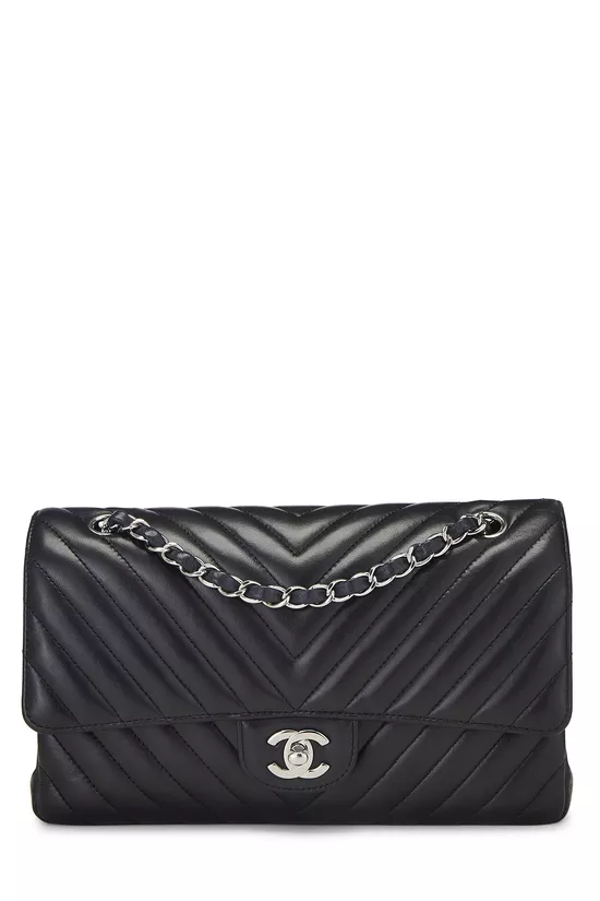 Black Chevron Lambskin Classic Double Flap Medium, , large image number 0