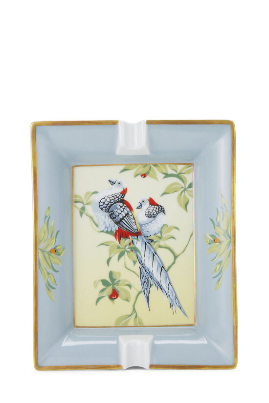 Blue & Multicolor Porcelain Bird Motif Ashtray, , large image number 1