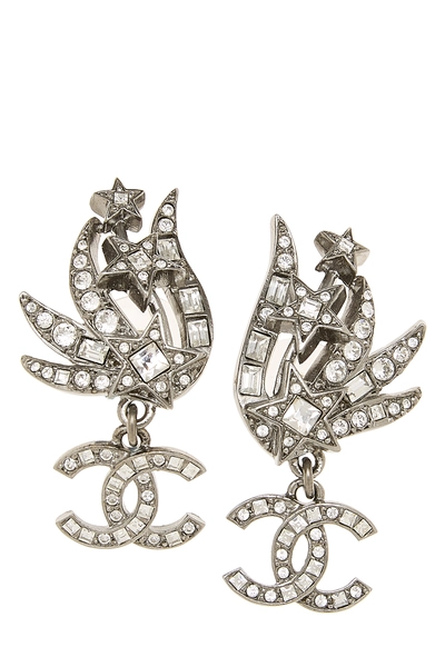 Silver Crystal Shooting Star 'CC' Earrings