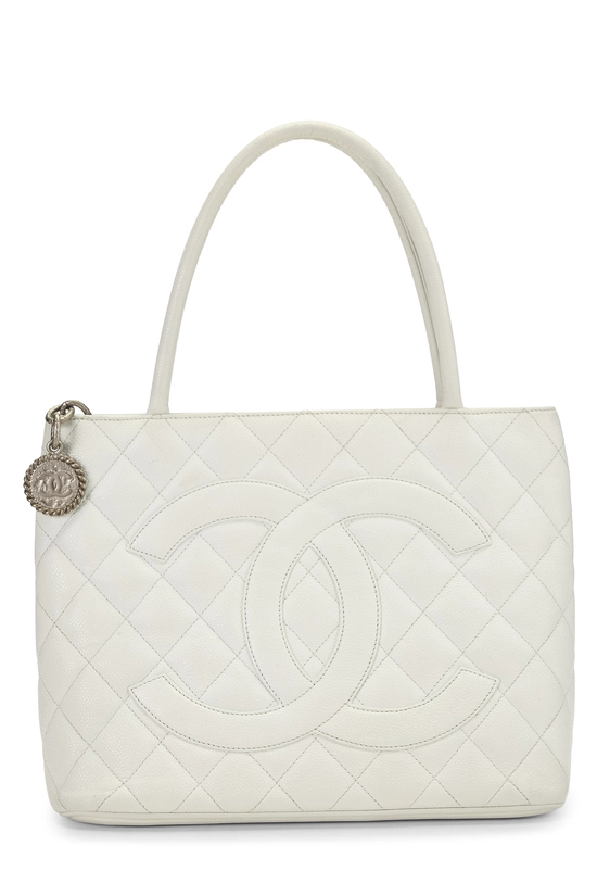 White Quilted Caviar Medallion Tote, , large image number 0