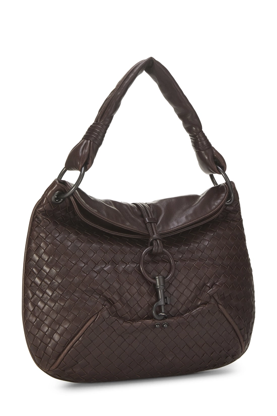 Brown Intrecciato Leather Hobo Small, , large image number 1