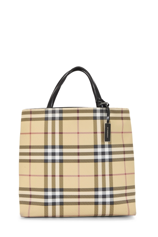 Beige Vinyl House Check Shopping Handbag Medium, , large image number 0
