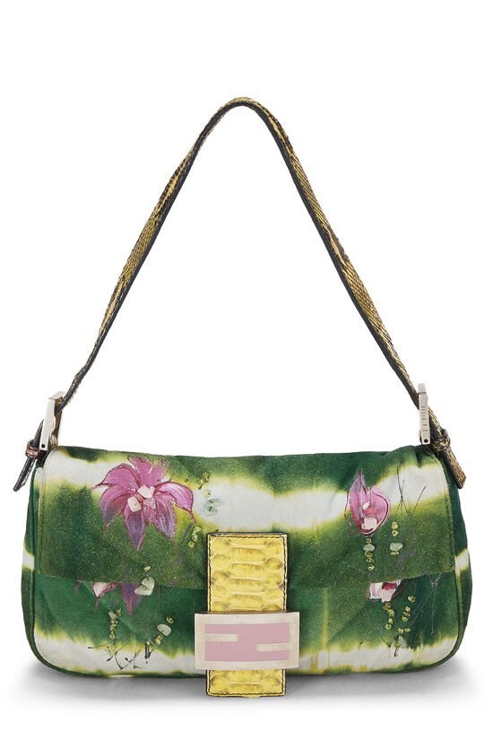 Green and Multicolor Floral Suede Baguette, , large image number 1