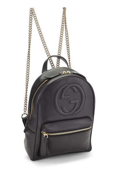 Black Leather Soho Chain Backpack, , large