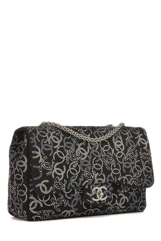 Chanel Paris-Shanghai Black Tweed Crystal 'CC' Half Flap Jumbo