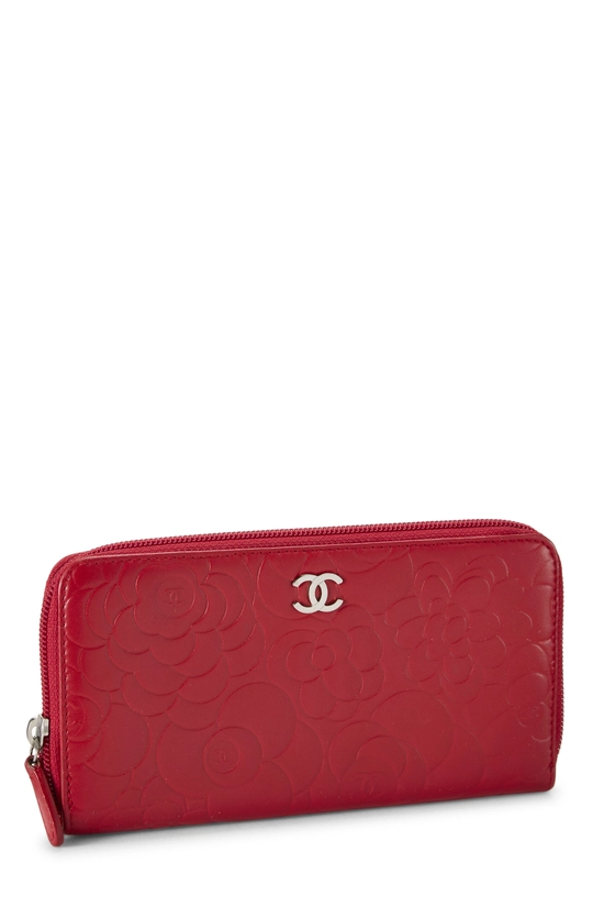 Pre-Owned Red Lambskin Leather Camellia Wallet Q6A01J1IRB005