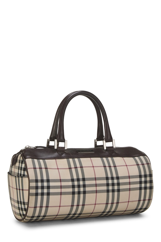 Brown Nylon House Check Roll Handbag, , large image number 1