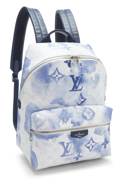 Blue Watercolor Monogram Canvas Discovery Backpack, , large