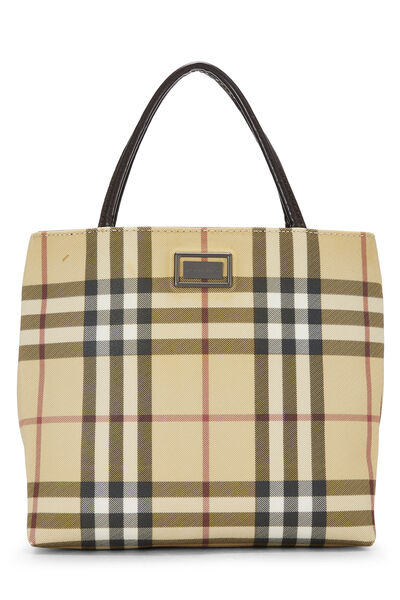 Beige House Check Coated Canvas Handbag Small