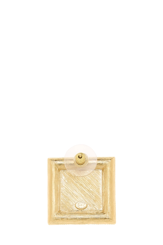 Pink Gold Metal 'CC' Crystal Square Earrings, , large image number 1