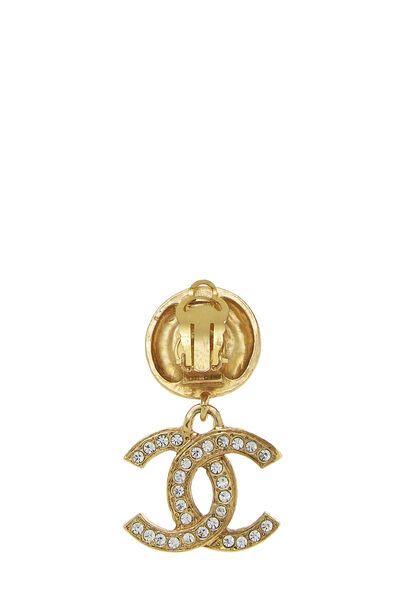 Gold & Crystal 'CC' Dangle Earrings, , large