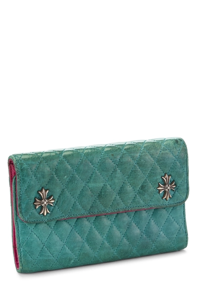 Green Leather Wave Cross Long Wallet, , large