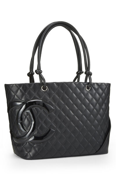 Black Quilted Calfskin Cambon Tote Large, , large