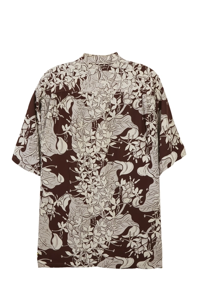 Brown Floral Hawaiian Surf Hawaiian Shirt, , large